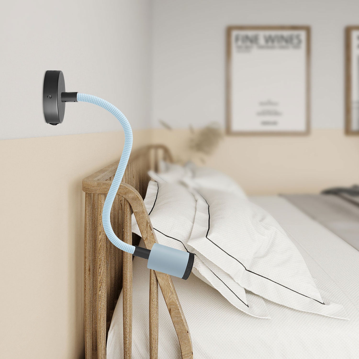 Lampada Fermaluce Flex 30 Pastel con mini rosone con interruttore e mini faretto GU1d0 - Blu carta da zucchero