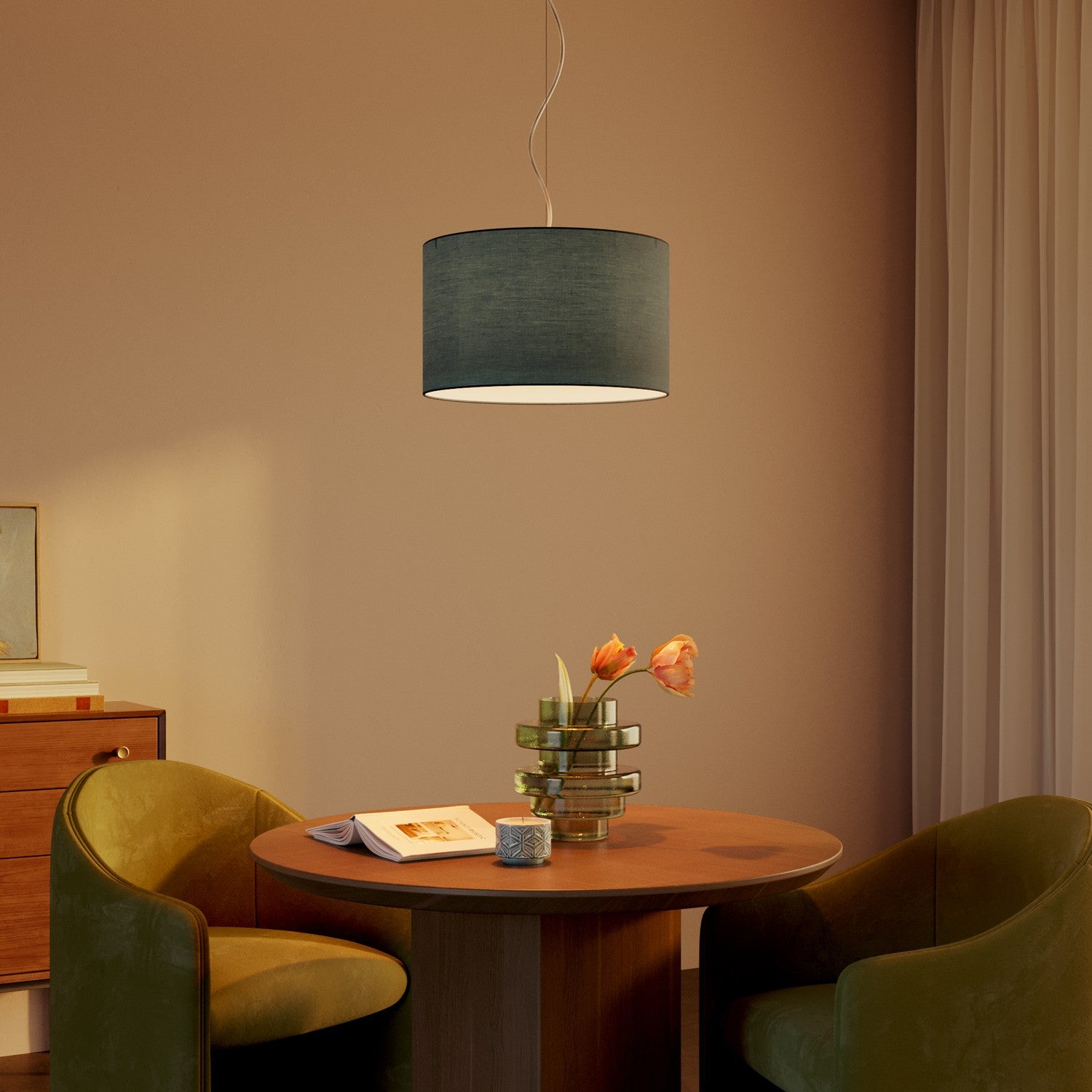 Paralume Cilindro L in tessuto con attacco E27 - Made in Italy - Teletta Azzurro Severo