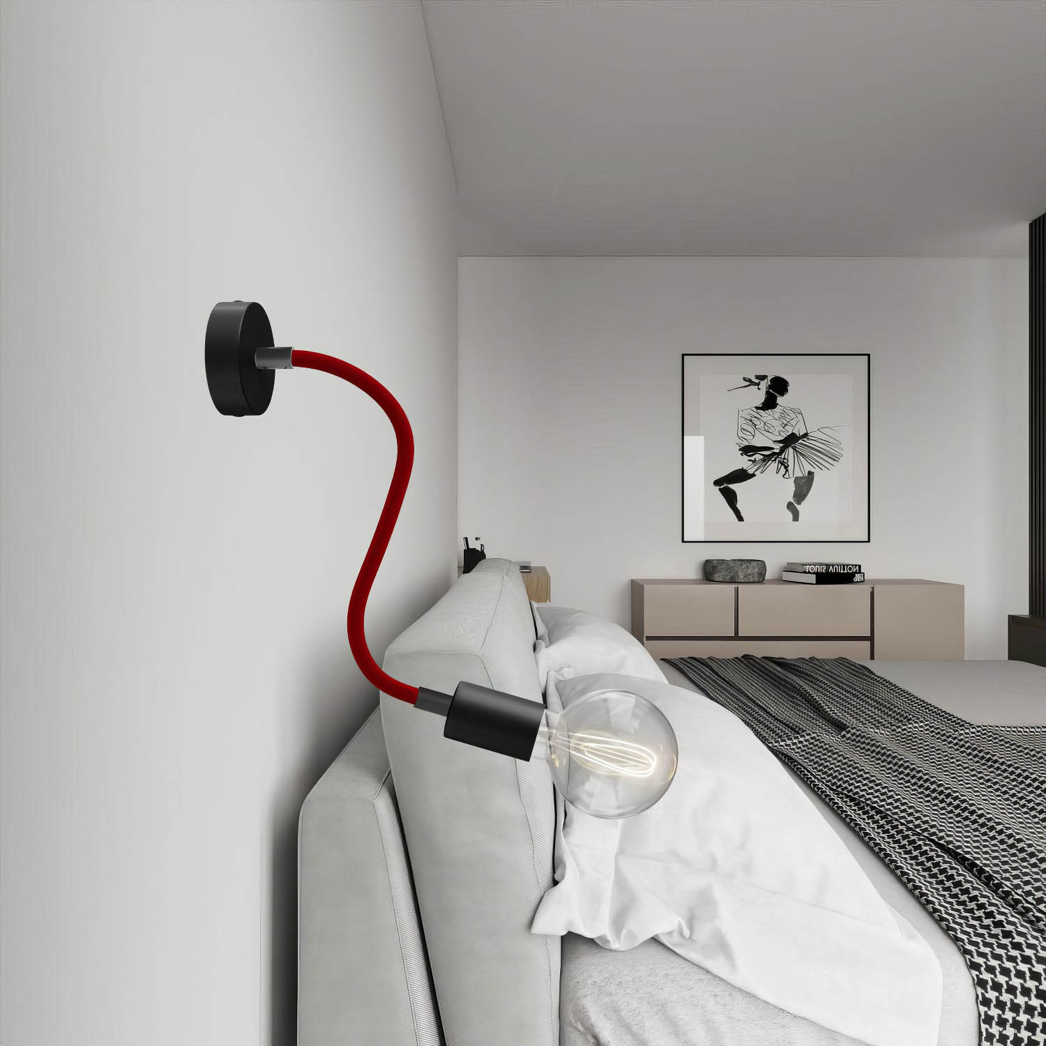 Kit Creative Flex tubo flessibile di estensione rivestito in tessuto RM09 Rosso con terminali metallici Nero 30 cm