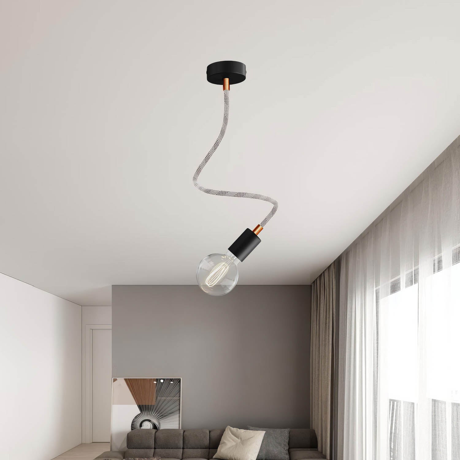 Kit Creative Flex tubo flessibile di estensione rivestito in tessuto RM72 Mèlange chiaro con terminali metallici Rame satinato 60 cm