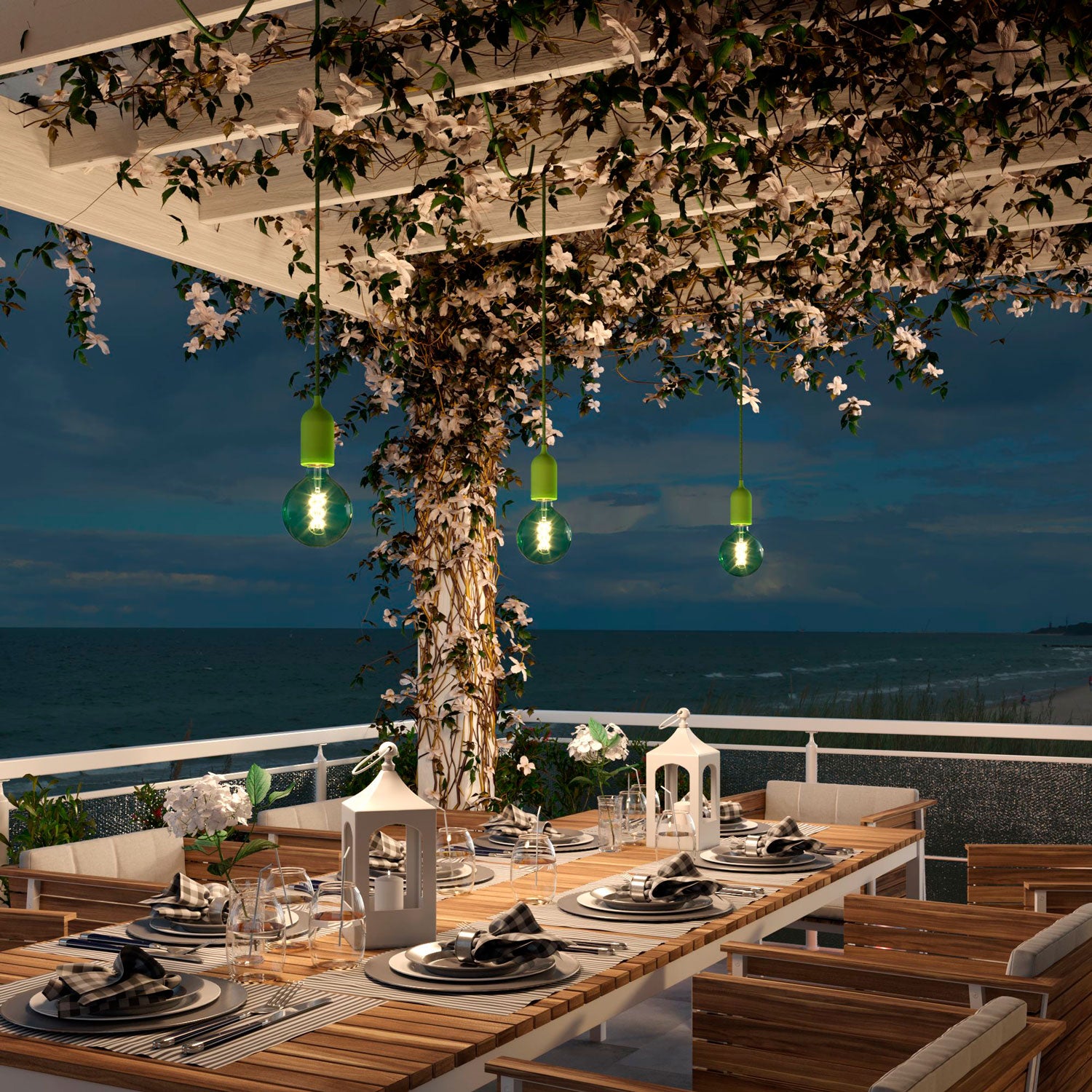 Modulair PASTEL Lampada da esterno con 5 m di cavo, decentatore, rosone e portalampada IP65 waterproof - Verde prato