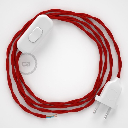 Cordon pour lampe, câble TM09 Effet Soie Rouge 1,80 m. Choisissez la couleur de la fiche et de l'interrupteur!