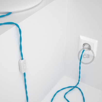 Cordon pour lampe, câble TM11 Effet Soie Turquoise 1,80 m. Choisissez la couleur de la fiche et de l'interrupteur!