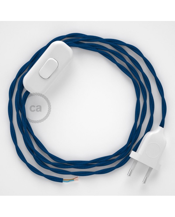 Cordon pour lampe, câble TM12 Effet Soie Bleu 1,80 m. Choisissez la couleur de la fiche et de l'interrupteur!