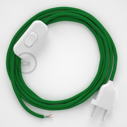 Cordon pour lampe, câble RM06 Effet Soie Vert 1,80 m. Choisissez la couleur de la fiche et de l'interrupteur!