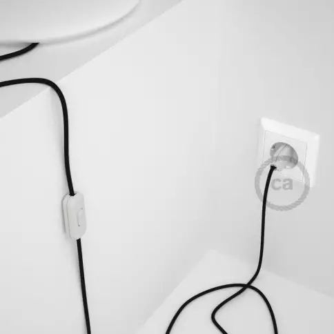 Cordon pour lampe, câble RM04 Effet Soie Noir 1,80 m. Choisissez la couleur de la fiche et de l'interrupteur!