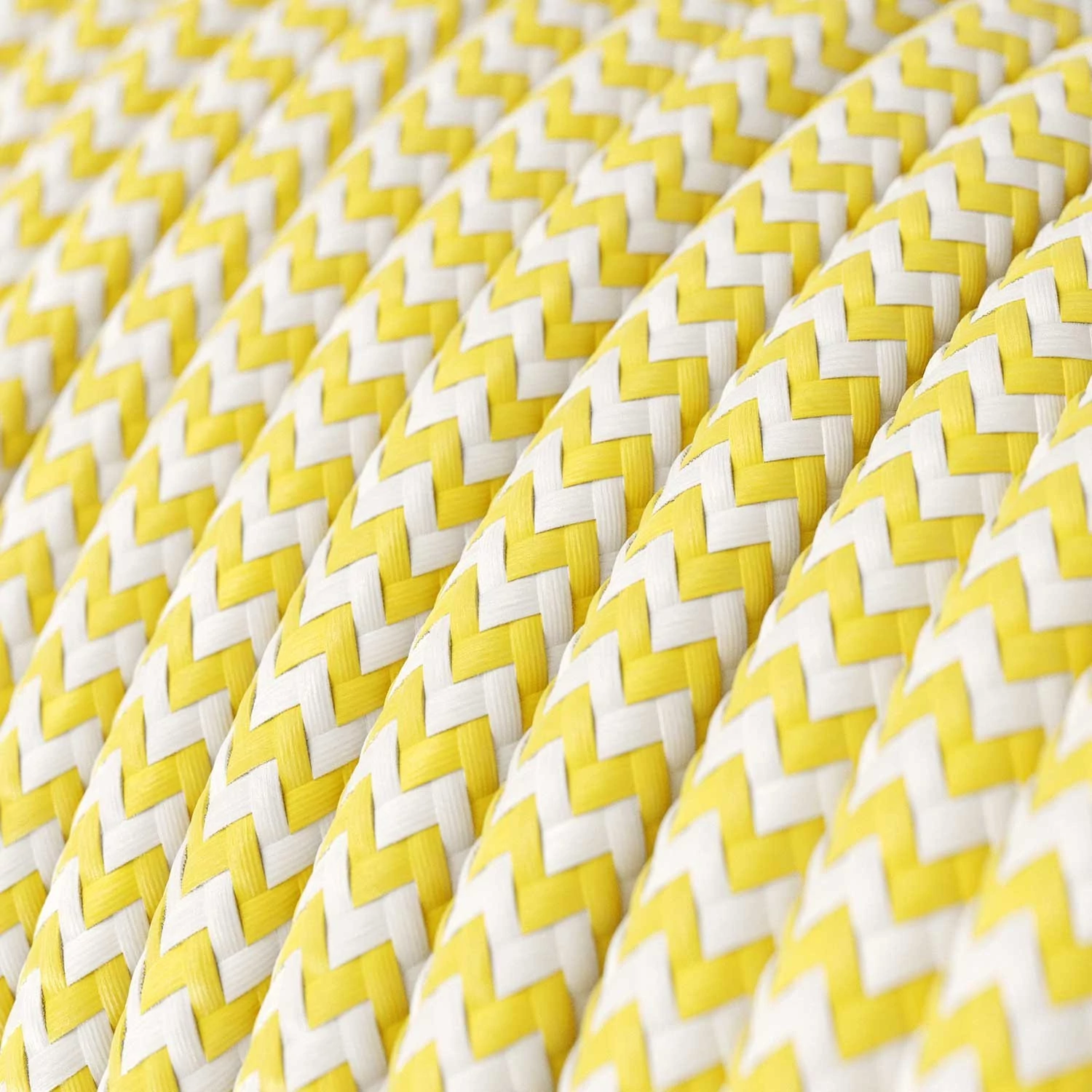 Câble textile Jaune et Blanc Optique ZigZag brillant - L'Original Creative-Cables - RZ10 rond 2x0.75mm / 3x0.75mm