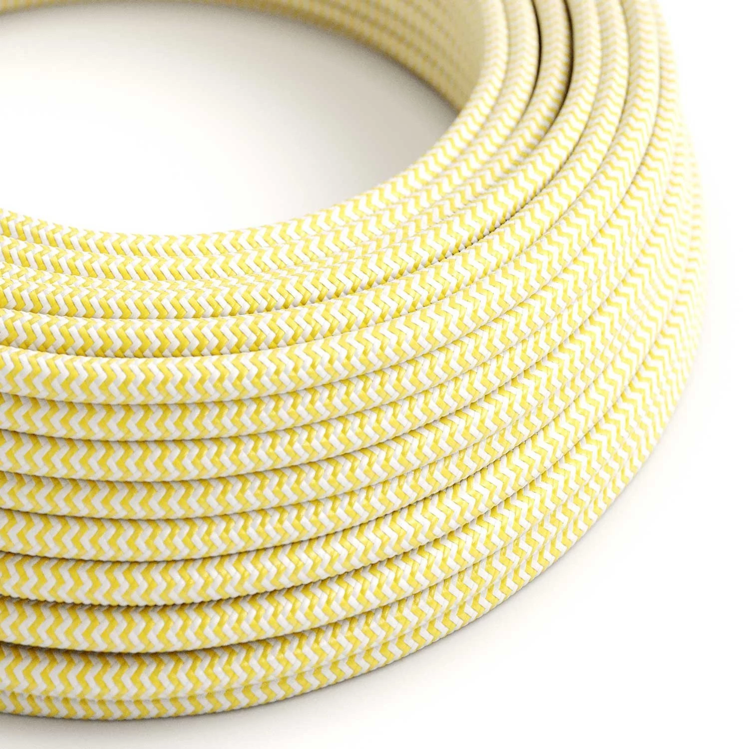 Câble textile Jaune et Blanc Optique ZigZag brillant - L'Original Creative-Cables - RZ10 rond 2x0.75mm / 3x0.75mm