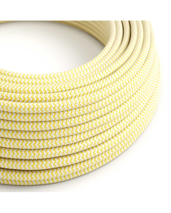 Câble textile Jaune et Blanc Optique ZigZag brillant - L'Original Creative-Cables - RZ10 rond 2x0.75mm / 3x0.75mm