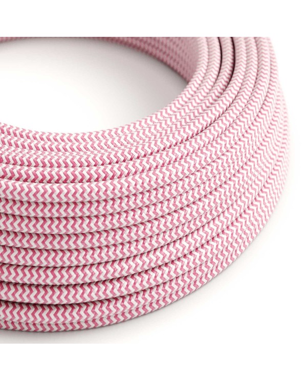 Câble textile Rose Fuchsia et Blanc Optique ZigZag brillant - L'Original Creative-Cables - RZ08 rond 2x0,75mm / 3x0,75mm