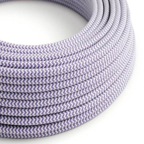Câble textile Lavande et Blanc Optique ZigZag brillant - L'Original Creative-Cables - RZ07 rond 2x0,75mm / 3x0,75mm