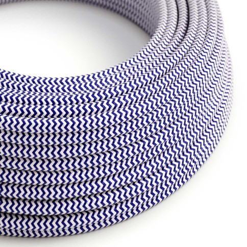 Câble textile Classic Blue et Blanc Optique ZigZag brillant - L'Original Creative-Cables - RZ12 rond 2x0.75mm / 3x0.75mm