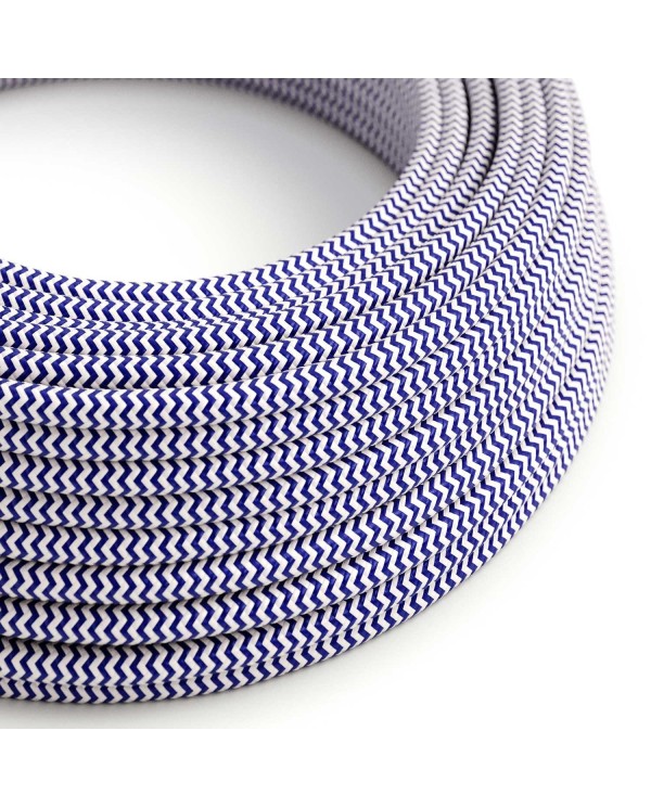Câble textile Classic Blue et Blanc Optique ZigZag brillant - L'Original Creative-Cables - RZ12 rond 2x0.75mm / 3x0.75mm