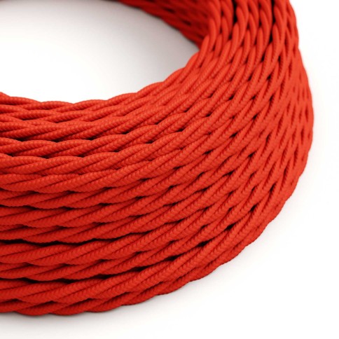 Câble textile Rouge Feu brillant - L'Original Creative-Cables - TM09 tressé 2x0,75mm / 3x0,75mm