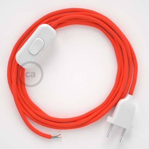 Cordon pour lampe, câble RF15 Effet Soie Orange Fluo 1,80 m. Choisissez la couleur de la fiche et de l'interrupteur!