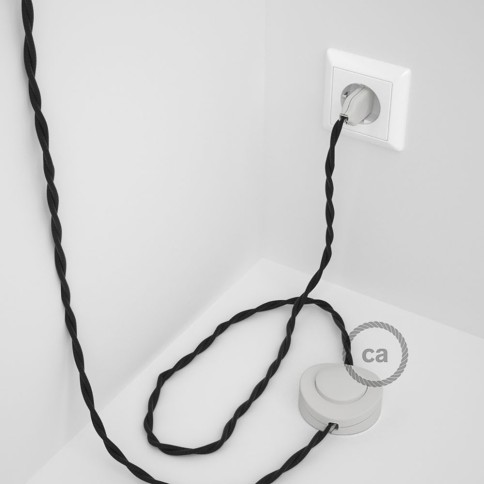 Cordon pour lampadaire, câble TM04 Effet Soie Noir 3 m. Choisissez la couleur de la fiche et de l'interrupteur!
