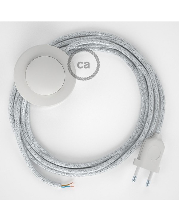 Cordon pour lampadaire, câble RL01 Effet Soie Paillettes Blanc 3 m. Choisissez la couleur de la fiche et de l'interrupteur!