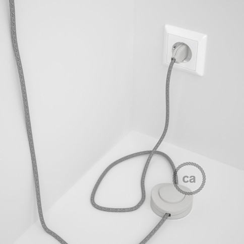 Cordon pour lampadaire, câble RL02 Effet Soie Paillettes Argent 3 m. Choisissez la couleur de la fiche et de l'interrupteur!