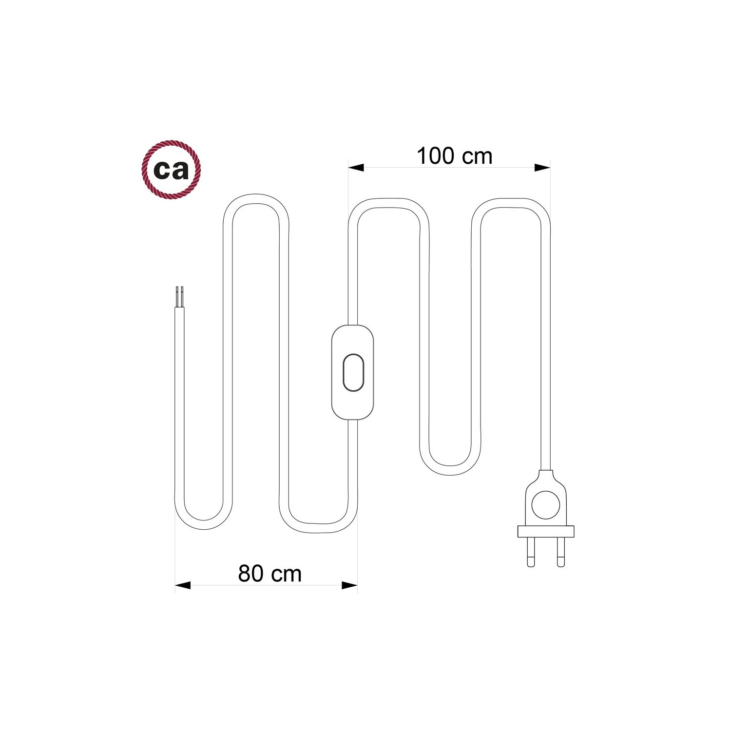 Cordon pour lampe, câble RP09 Effet Soie Bicolore Blanc-Rouge 1,80 m. Choisissez la couleur de la fiche et de l'interrupteur!