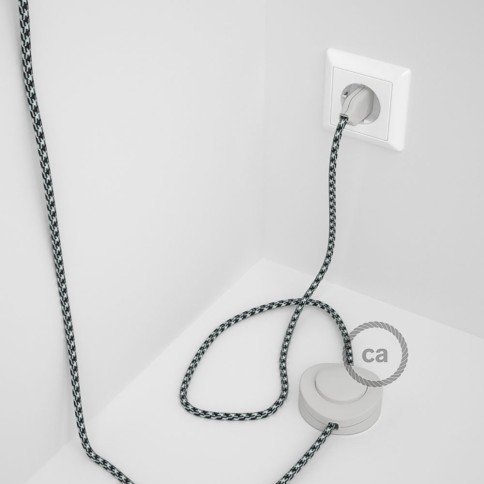 Cordon pour lampadaire, câble RP04 Effet Soie Bicolore Blanc-Noir 3 m. Choisissez la couleur de la fiche et de l'interrupteur!