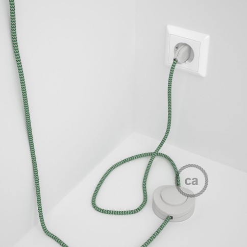 Cordon pour lampadaire, câble RZ06 Effet Soie ZigZag Blanc-Vert 3 m. Choisissez la couleur de la fiche et de l'interrupteur!