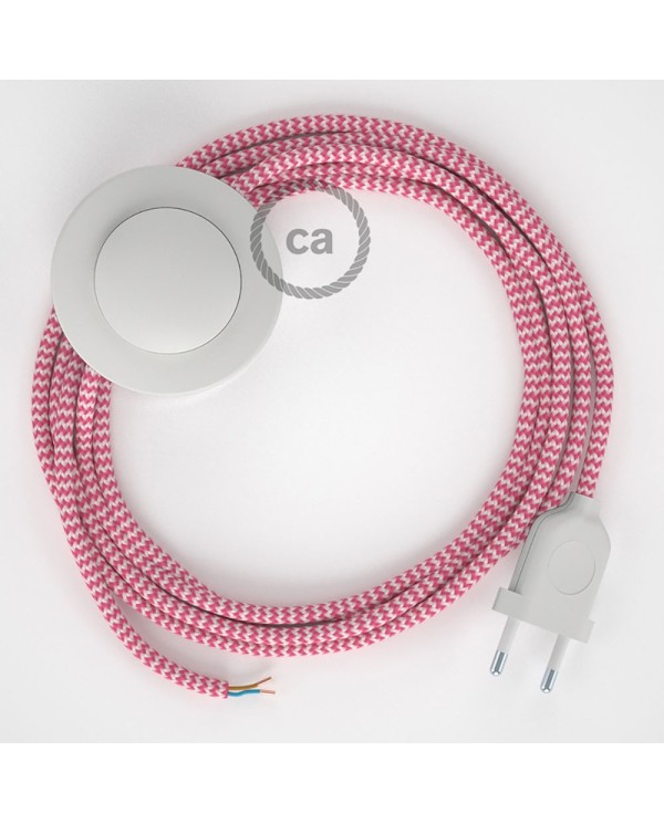 Cordon pour lampadaire, câble RZ08 Effet Soie ZigZag Blanc-Fuchsia 3 m. Choisissez la couleur de la fiche et de l'interrupteur!