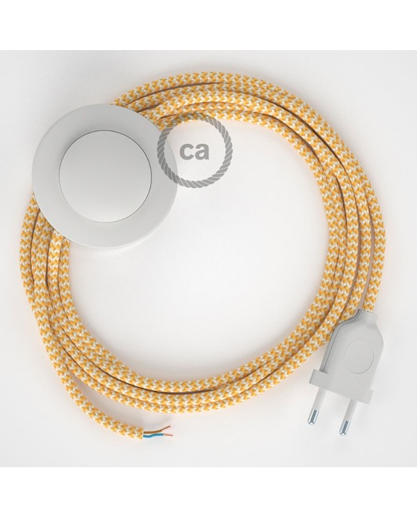 Cordon pour lampadaire, câble RZ10 Effet Soie ZigZag Blanc-Jaune 3 m. Choisissez la couleur de la fiche et de l'interrupteur!