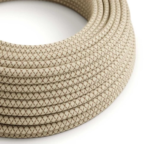 Câble textile Ecorce et losange beige - L'Original Creative-Cables - RD63 rond 2x0,75mm / 3x0,75mm