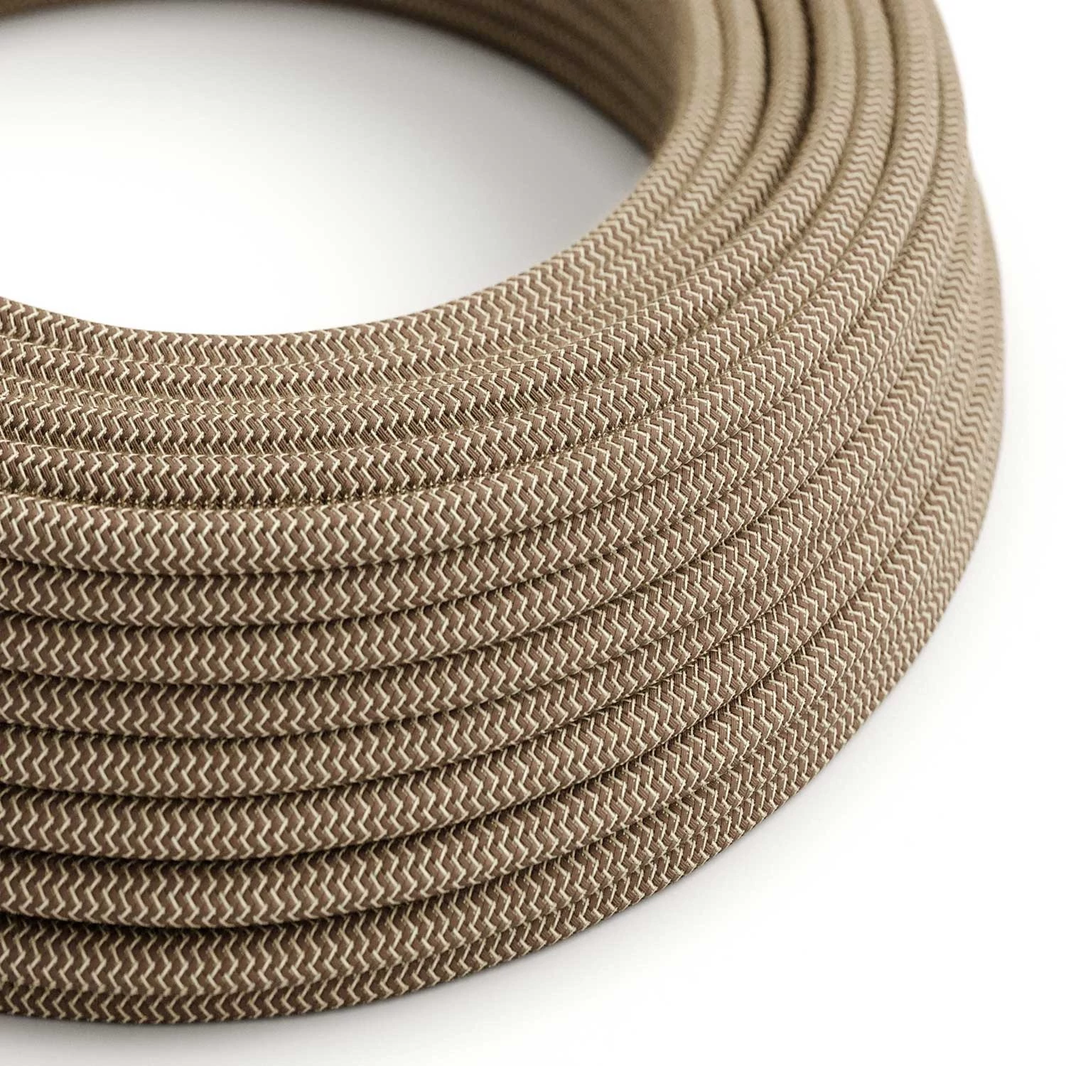 Câble textile Ecorce et beige ZigZag - L'Original Creative-Cables - RD73 rond 2x0,75mm / 3x0,75mm