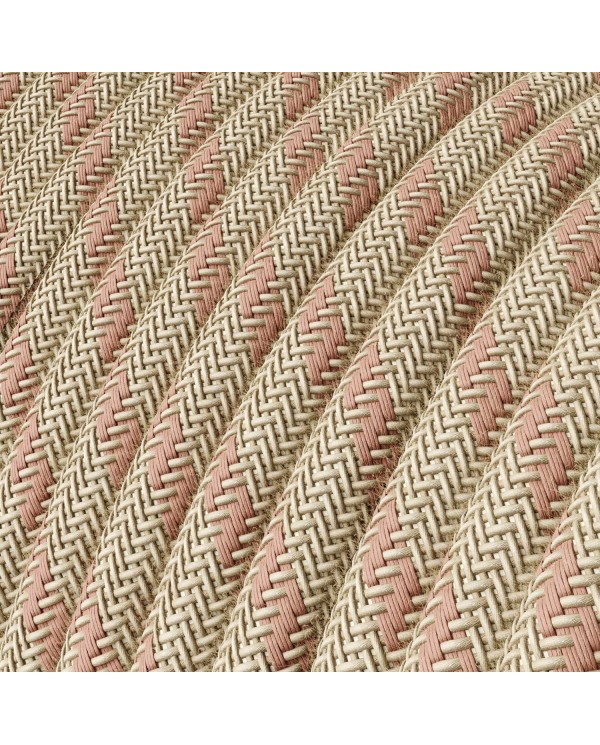 Câble textile Rose antique et rayures beiges - L'Original Creative-Cables - RD51 rond 2x0,75mm / 3x0,75mm