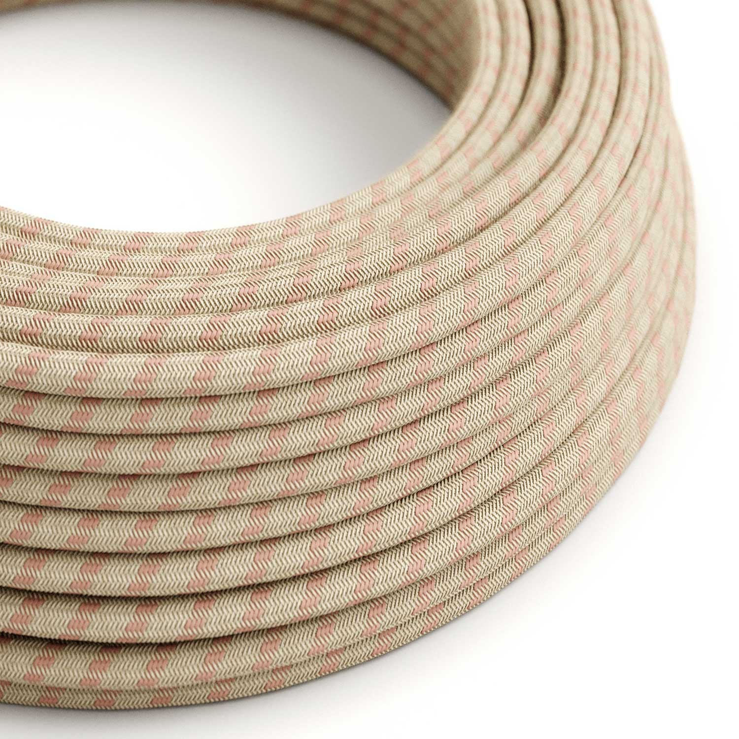 Câble textile Rose antique et rayures beiges - L'Original Creative-Cables - RD51 rond 2x0,75mm / 3x0,75mm