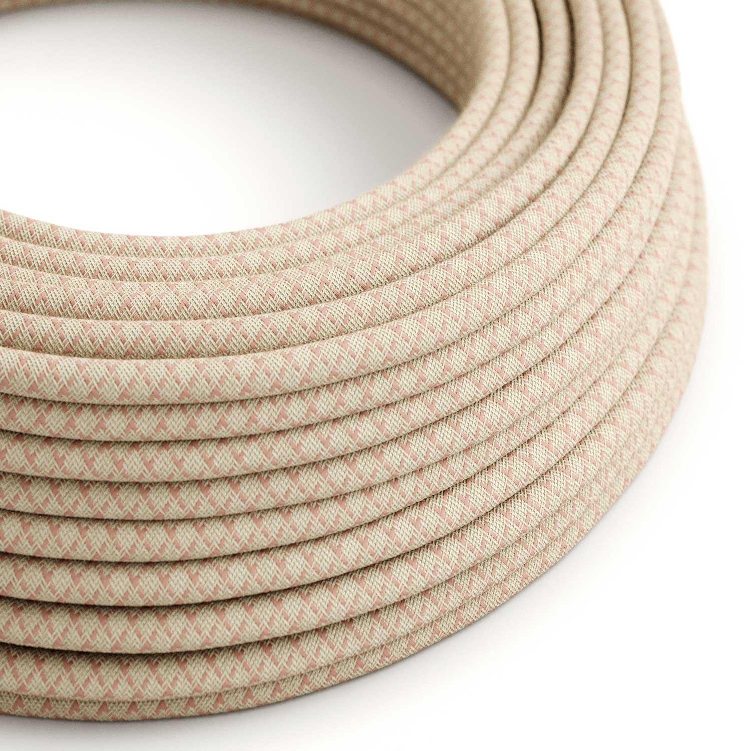 Câble textile Rose antique et losange beige - L'Original Creative-Cables - RD61 rond 2x0,75mm / 3x0,75mm
