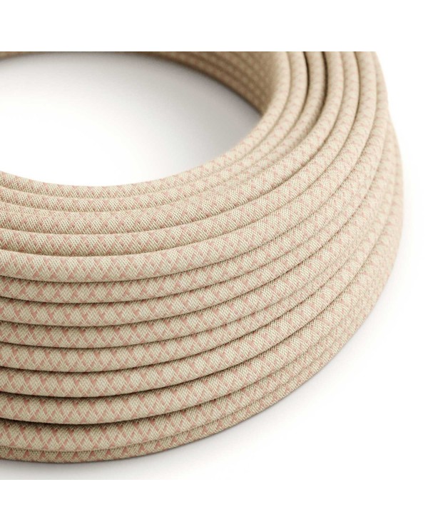 Câble textile Rose antique et losange beige - L'Original Creative-Cables - RD61 rond 2x0,75mm / 3x0,75mm