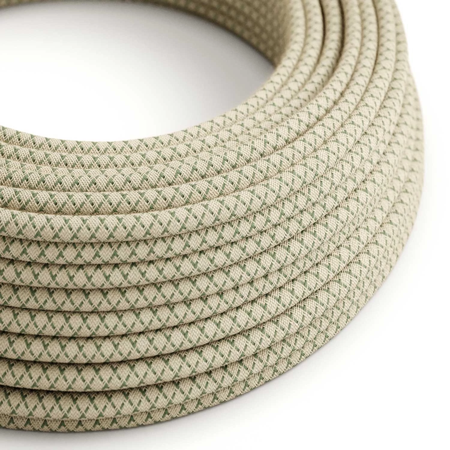 Câble textile Vert thym et losange beige - L'Original Creative-Cables - RD62 rond 2x0,75mm / 3x0,75mm