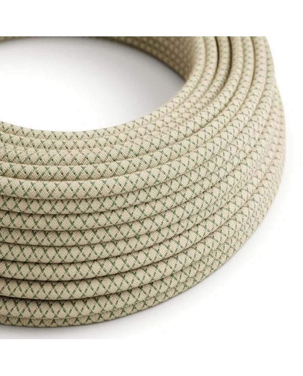 Câble textile Vert thym et losange beige - L'Original Creative-Cables - RD62 rond 2x0,75mm / 3x0,75mm