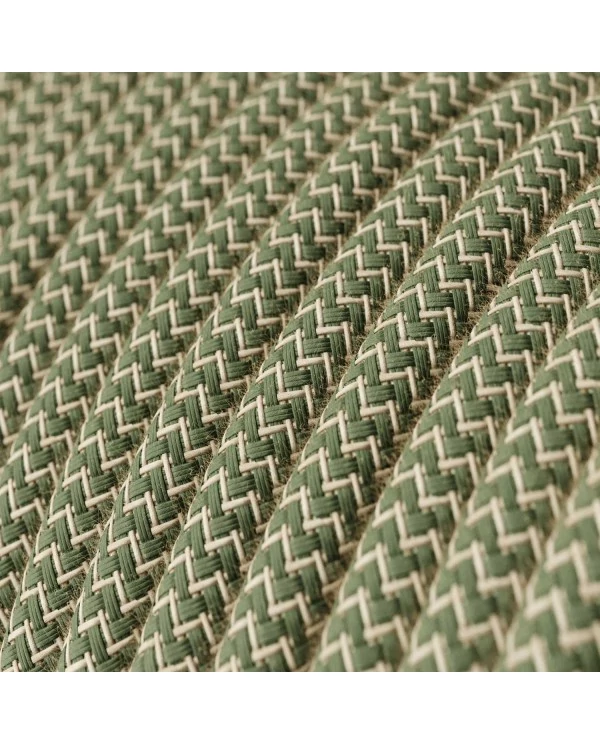 Câble textile Vert thym et Beige ZigZag - L'Original Creative-Cables - RD72 rond 2x0.75mm / 3x0.75mm