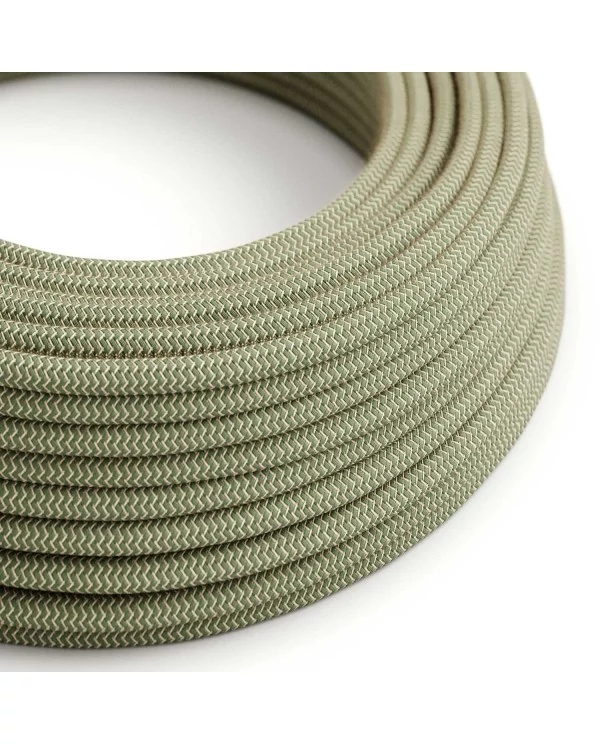 Câble textile Vert thym et Beige ZigZag - L'Original Creative-Cables - RD72 rond 2x0.75mm / 3x0.75mm