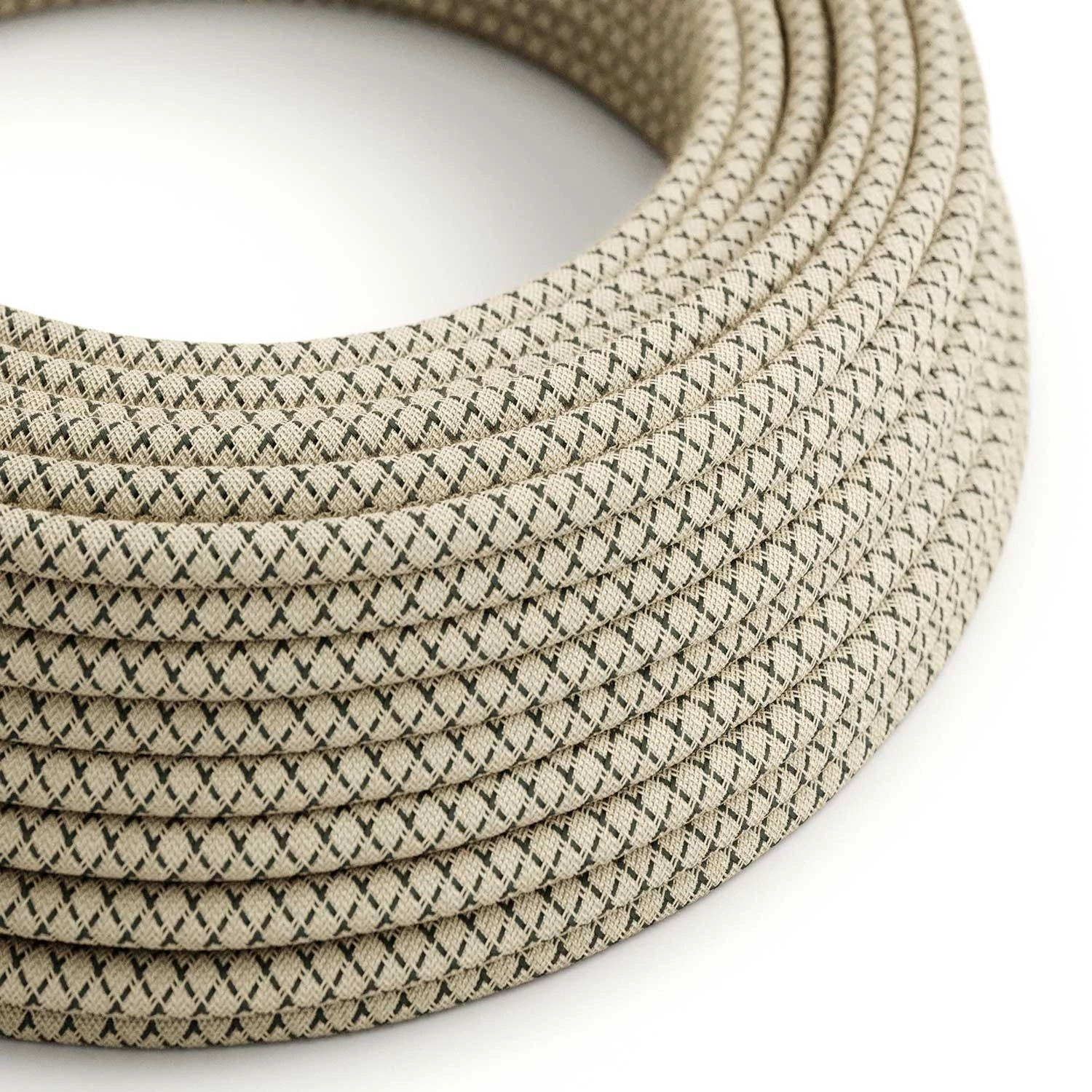 Câble textile Gris anthracite et losange beige - L'Original Creative-Cables - RD64 rond 2x0,75mm / 3x0,75mm