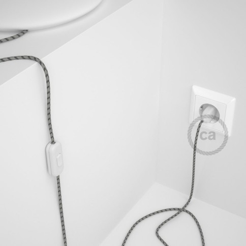 Cordon pour lampe, câble RD54 Stripes Anthracite 1,80 m. Choisissez la couleur de la fiche et de l'interrupteur!