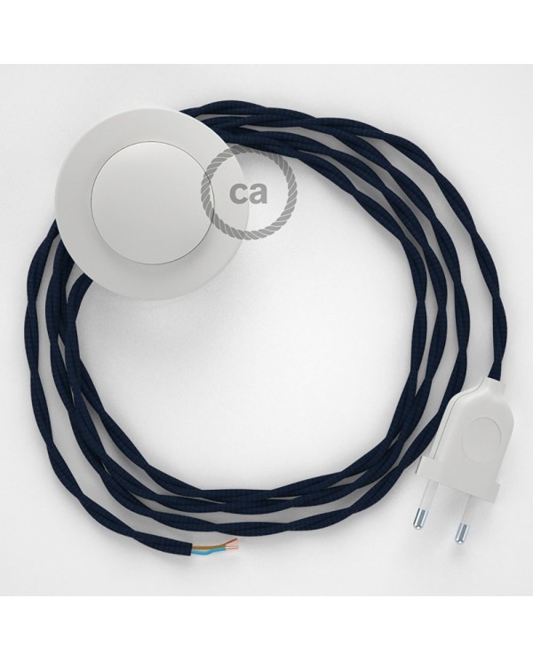 Cordon pour lampadaire, câble TM20 Effet Soie Bleu Foncé 3 m. Choisissez la couleur de la fiche et de l'interrupteur!