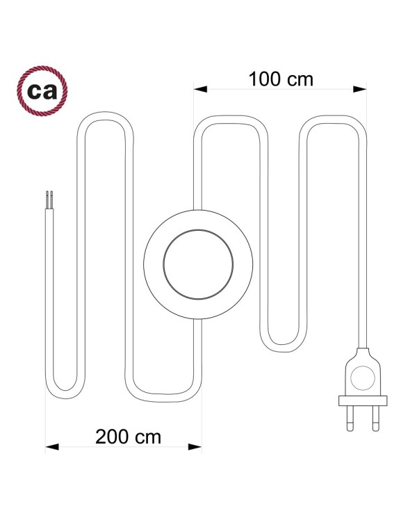 Cordon pour lampadaire, câble TC01 Coton Blanc 3 m. Choisissez la couleur de la fiche et de l'interrupteur!