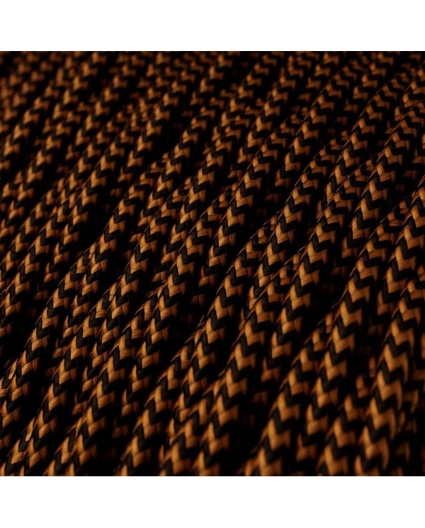 Câble textile Noir et Whiskey ZigZag brillant - L'Original Creative-Cables - TZ22 tressé 2x0.75mm / 3x0.75mm