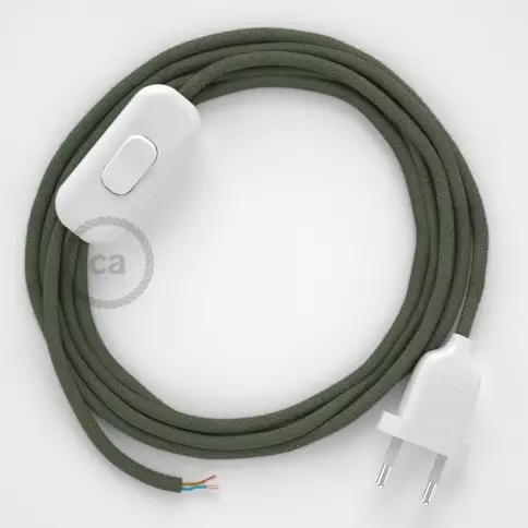 Cordon pour lampe, câble RC63 Coton Vert Gris 1,80 m. Choisissez la couleur de la fiche et de l'interrupteur!