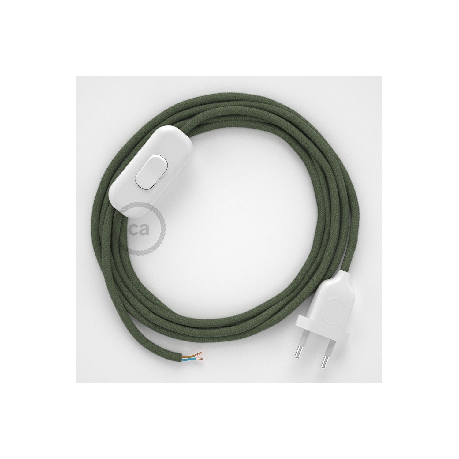Cordon pour lampe, câble RC63 Coton Vert Gris 1,80 m. Choisissez la couleur de la fiche et de l'interrupteur!
