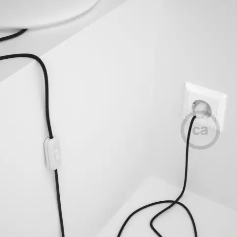 Cordon pour lampe, câble RC04 Coton Noir 1,80 m. Choisissez la couleur de la fiche et de l'interrupteur!