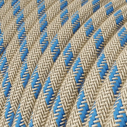 Câble textile Bleu steward et rayures beiges - L'Original Creative-Cables - RD55 rond 2x0,75mm / 3x0,75mm