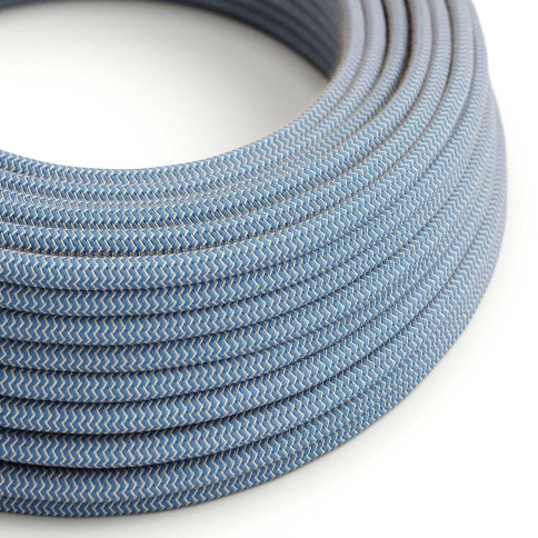 Câble textile Bleu steward et beige ZigZag - L'Original Creative-Cables - RD75 rond 2x0.75mm / 3x0.75mm
