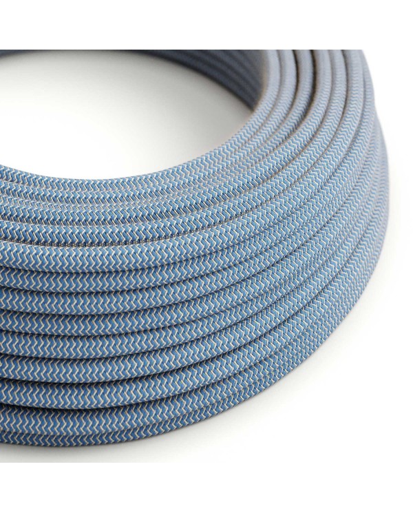 Câble textile Bleu steward et beige ZigZag - L'Original Creative-Cables - RD75 rond 2x0.75mm / 3x0.75mm