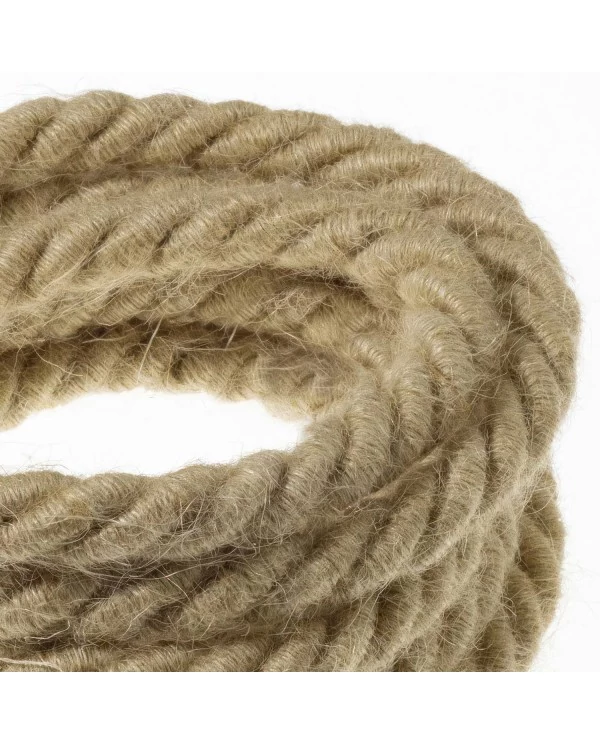 Corde XL, câble électrique 3x0,75. Revêtement en jute brute. Diamètre 16mm.