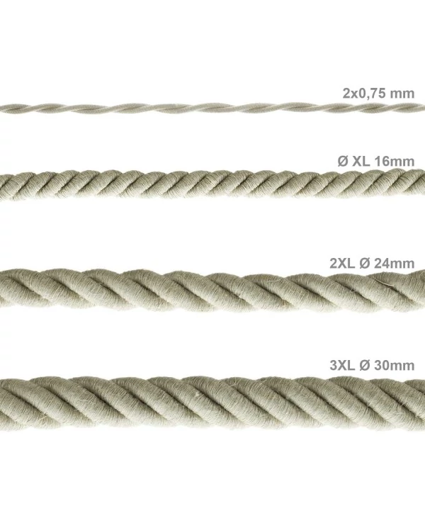 Corde XL, câble électrique 3x0,75. Revêtement en lin naturel. Diamètre 16mm.